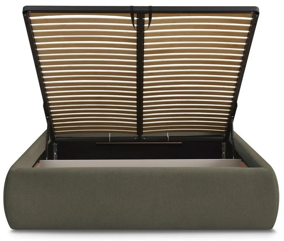 Tmavozelená čalúnená dvojlôžková posteľ s úložným priestorom/bez čela s roštom 180x200 cm Inera – Bobochic Paris