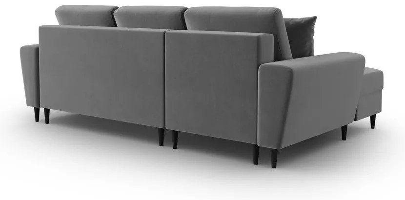 Svetlosivá zamatová rozkladacia/s úložným priestorom rohová pohovka (ľavý roh/s leňoškou) Kyoto – Cosmopolitan Design