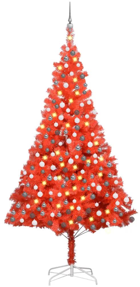 Umelý vianočný stromček s LED a sadou gúľ, červený 240 cm, PVC 3077688