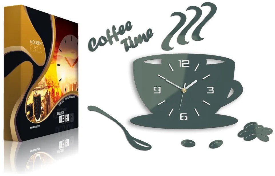 Nástenné hodiny Coffee šedé