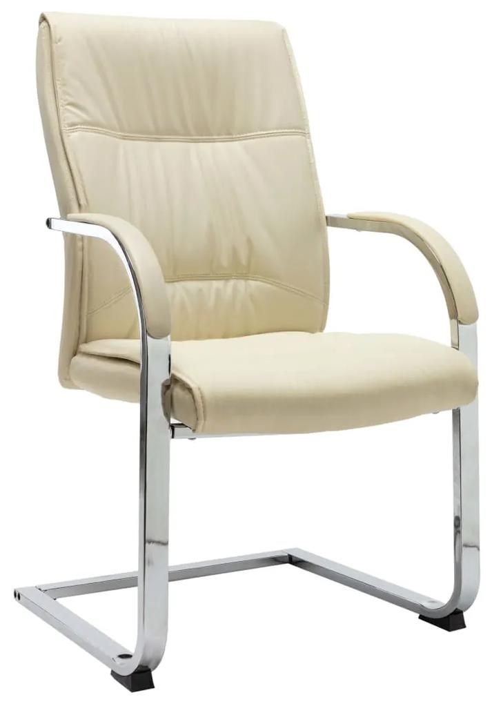 vidaXL Kancelárska stolička, perová kostra, krémová, umelá koža