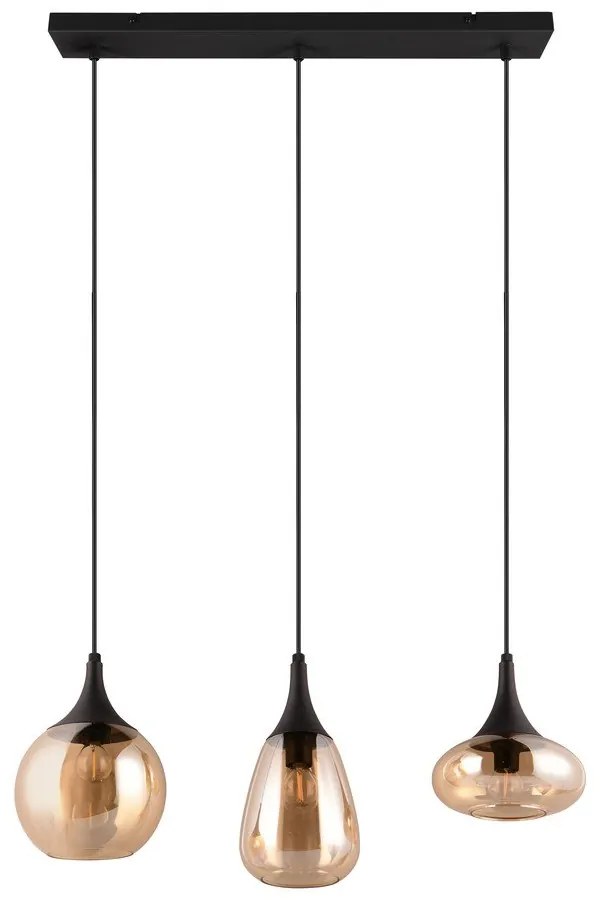 Čierno-oranžové závesné svietidlo so skleneným tienidlom Lumina – Trio