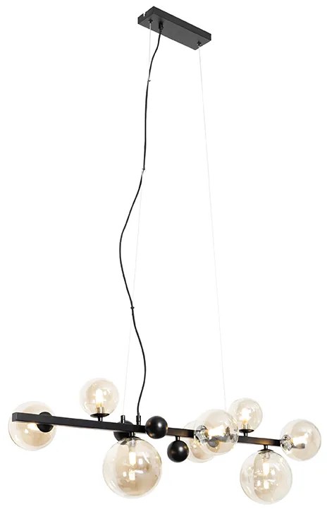 Art Deco závesné svietidlo čierne s jantárovým sklom 8-svetlo - David