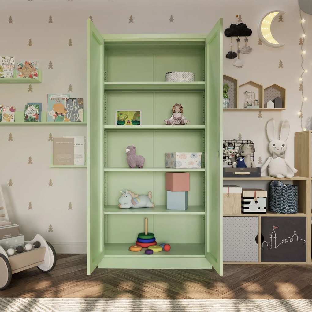 Kancelárska skriňa JAN, 900 x 1850 x 400 mm, Fresh Style: pastelovo zelená