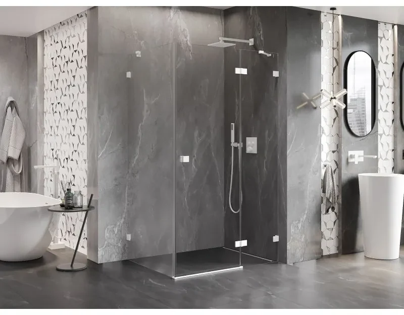 Mexen Lunar, pravostranný výklopný sprchový kút 90 x 70 cm, 8mm číre sklo, biely profil, 834-090-070-20-00-P