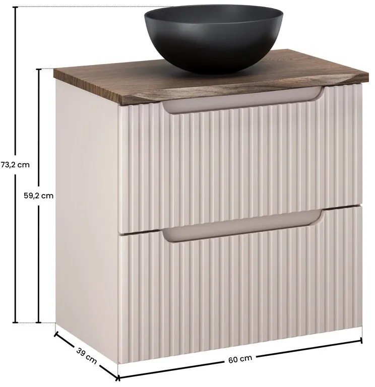 Závěsná skříňka Nova Cashmere Domi s deskou a umyvadlem 60 cm kašmírová/dub casella