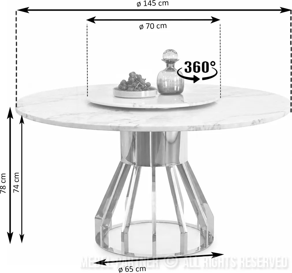 Okrúhly mramorový stôl TANSU 145 béžový mramor + otočný podnos