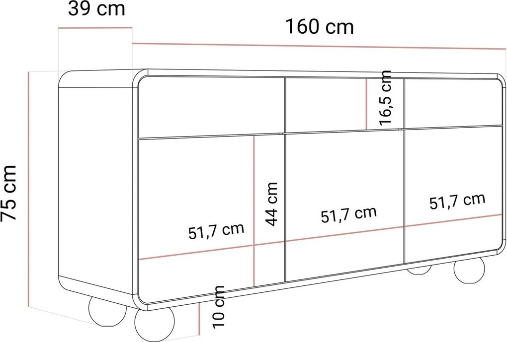 Dizajnová komoda PASCAL 160 cm