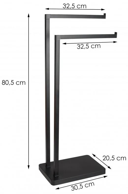 Erga Roki, dvojramenný vešiak na uteráky 30,5x20,5x80,5 cm, čierna matná, ERG-YKA-P.ROKI-BLK