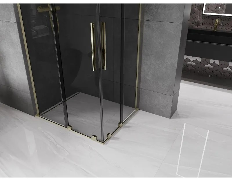 Mexen Velar L Duo, sprchový kút s posuvnými dverami 100 x 90 cm, 8mm šedé sklo, zlatá lesklá, 871-100-090-02-43-50