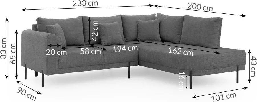 Tmavosivá ženilková rohová pohovka (pravý roh/do L) Mauris – Ropez