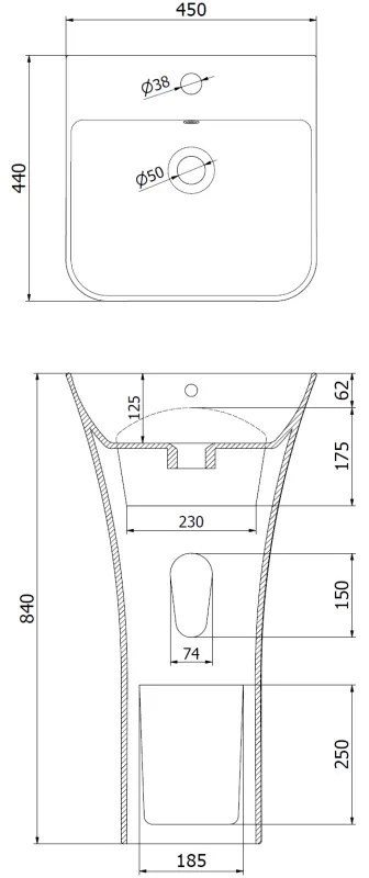 Mexen Nel, voľne stojace umývadlo 45x43x83,5 cm, čierna matná, 26134570