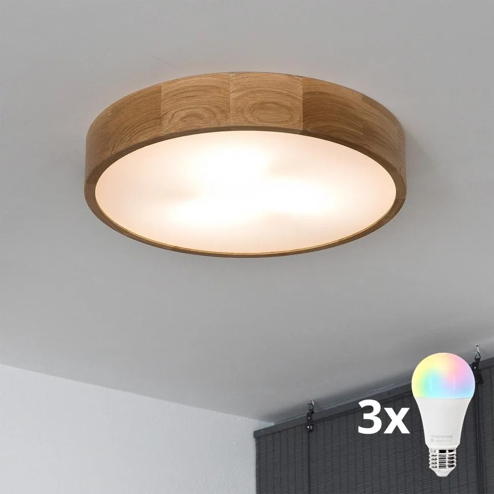 Brilagi - LED RGBW stmievateľné stropné svietidlo CARVALHO 3xE27/15W/230V Wi-Fi dub, priemer 47,5