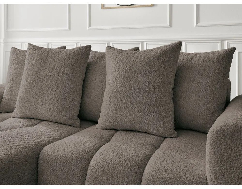 Hnedá rozkladacia/s úložným priestorom rohová pohovka z textílie buklé (ľavý roh/s leňoškou) Roxelane – Bobochic Paris