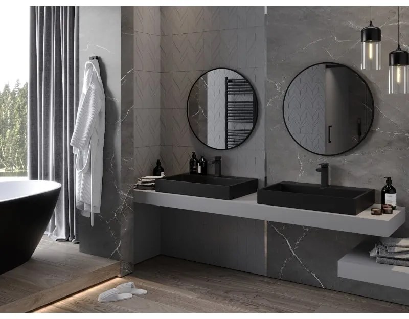 Mexen Loft, okrúhle kúpeľňové zrkadlo 70 cm, farba rámu čierna matná, 9850-070-070-000-70