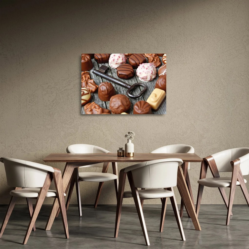 Sklenený obraz čokolády a kľúče (70x50 cm)