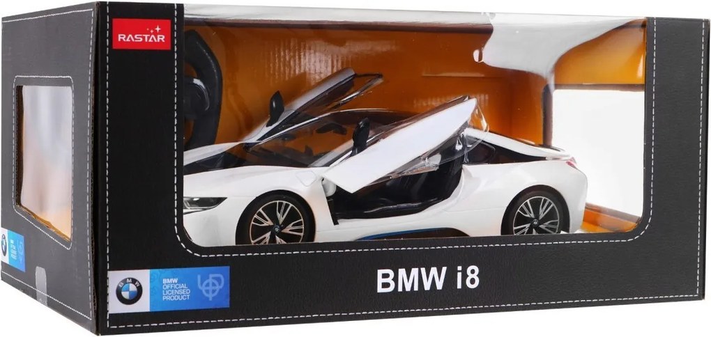 BMW i8 biely RASTAR 1:14 RC auto na diaľkové ovládanie + ovládač 2,4 GHz