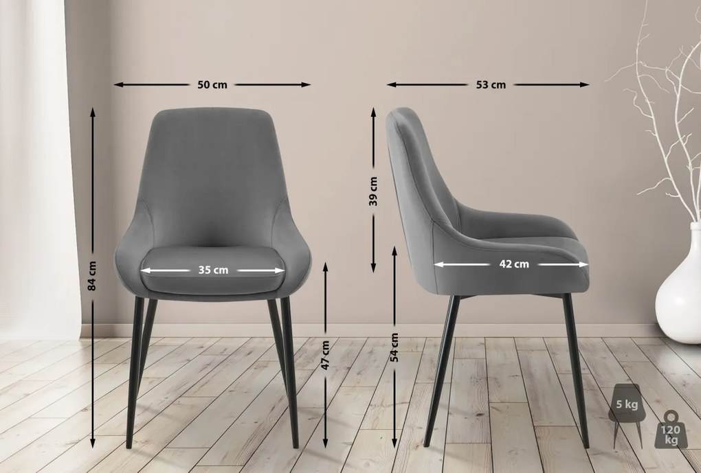 Jedálenská stolička Elmira - zamat, čierny rám - Tmavo sivá