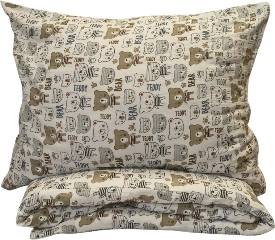 Mušelínové obliečky Teddy Bear TiaHome - Detský set 130x90cm + 65x45cm