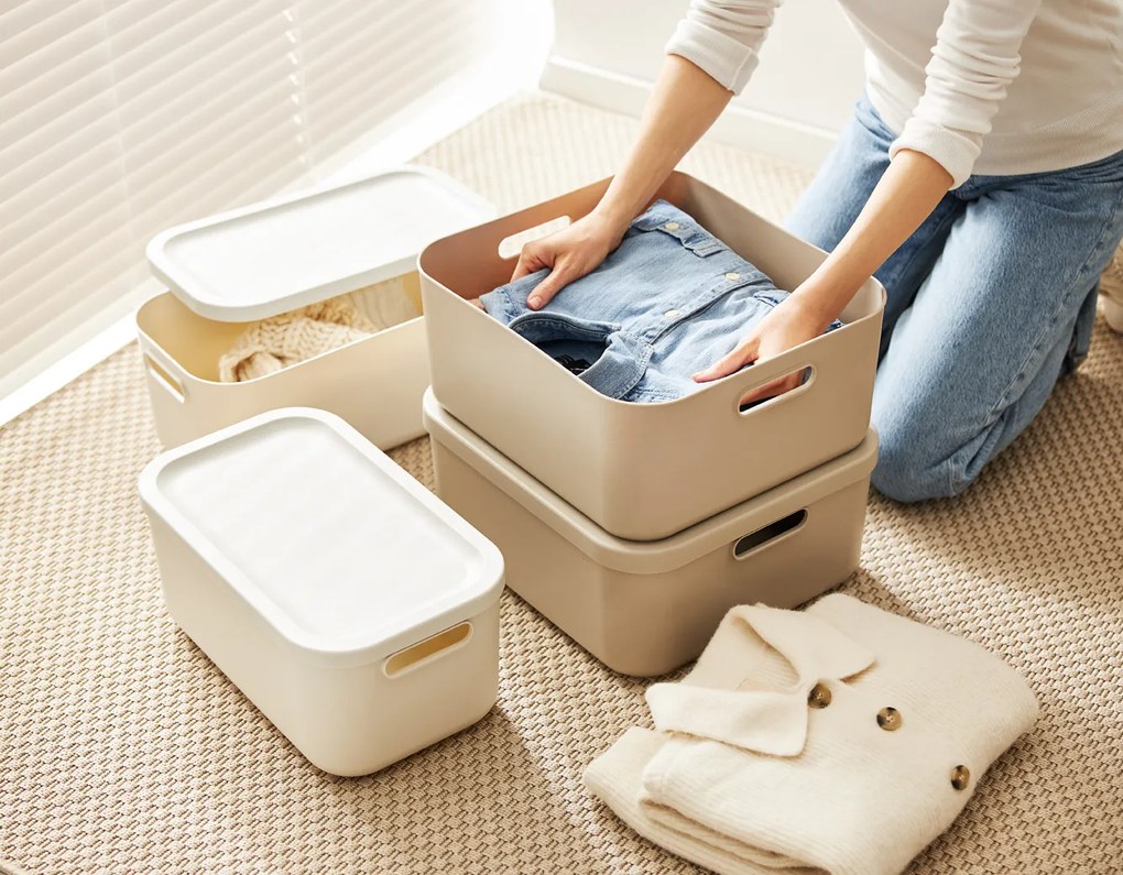 Rotho Úložný box, rovný s vekom, 20 l, cappuccino ALBU LIGHT, 40 x 36 x 18 cm