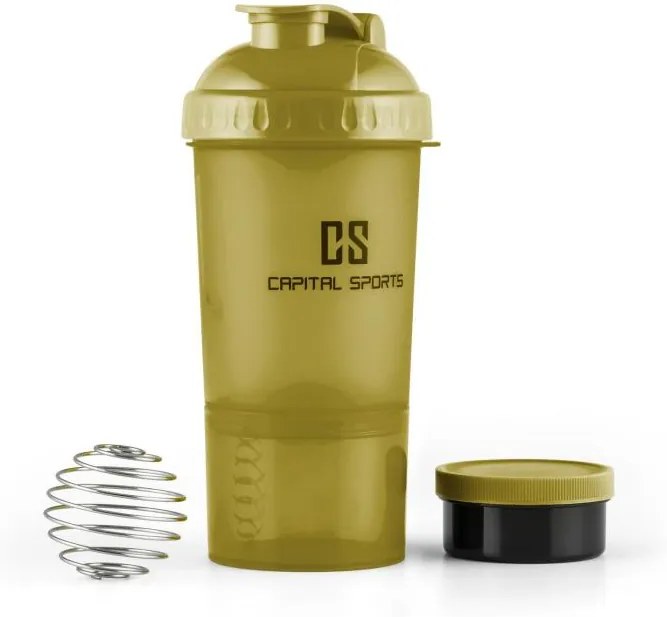 Capital Sports Shakster, šejker na proteínový nápoj, 600 ml, miešacia gulička, dóza na tabletky, zelený