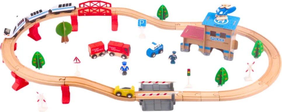 LEAN Toys Vlaková súprava koľaje Drevené vlakové vozne Budovy 88 El