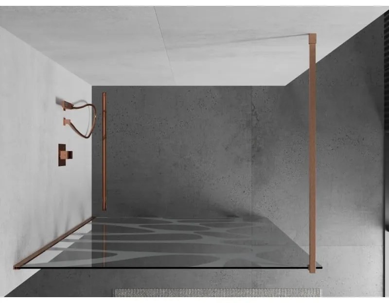 Mexen Kioto, sprchová zástena Walk-In 120 x 200 cm, 8mm číre sklo biely vzor, medený matný profil, 800-120-101-65-97
