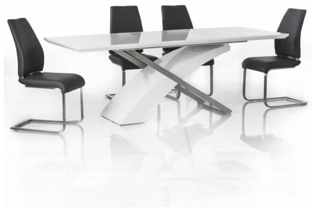 Tempo Kondela Jedálenský stôl, biela/biela extra vysoký lesk HG, 160-220x90 cm, KROS