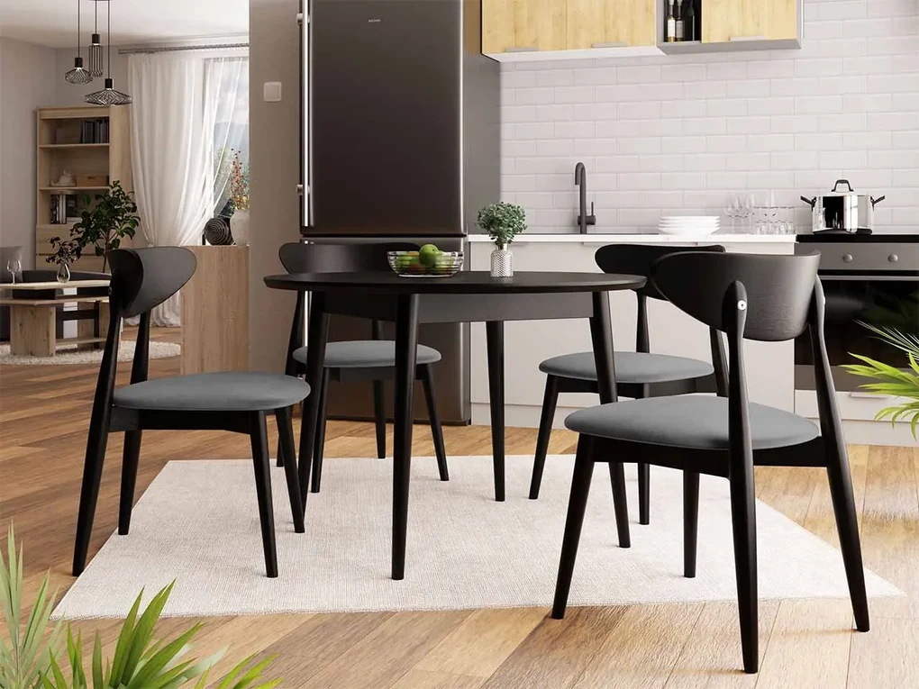 Okrúhly stôl Vidariko FI 120 so 4 stoličkami ST80 01, Farby: čierny, Potah: Magic Velvet 2216
