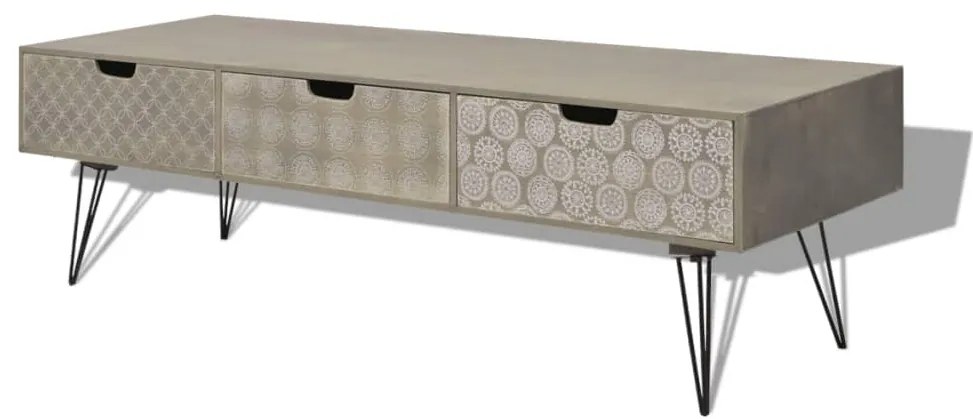vidaXL Televízny stolík s 3 zásuvkami, 120x40x36 cm, šedá