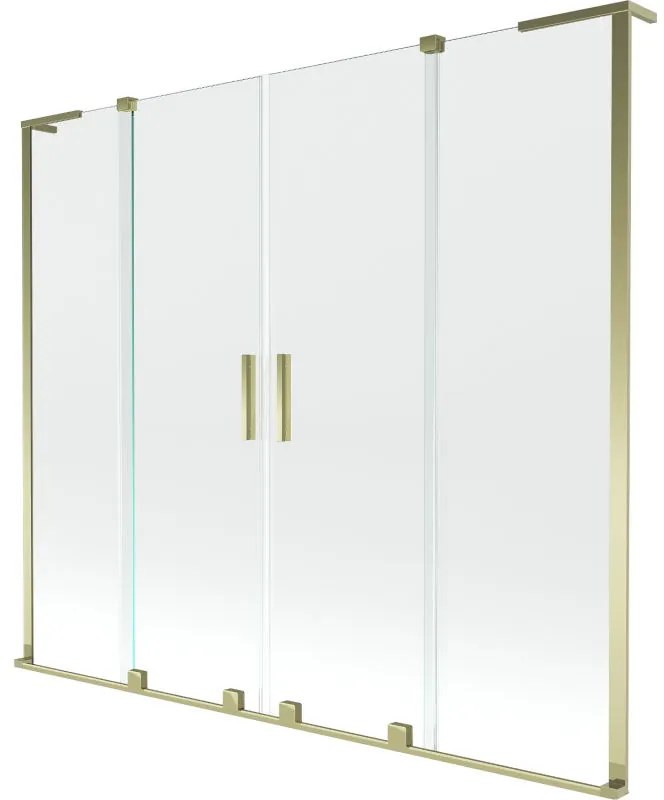Mexen Velar L Duo, 2-krídlová posuvná vaňová zástena 200 x 150 cm, 8mm číre sklo, zlatá lesklá, 896-200-003-02-50