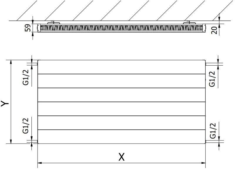 Mexen, Panelový radiátor Mexen Line CL11 500 x 1400 mm, bočné pripojenie, 955 W, biely - W411L-050-140-00