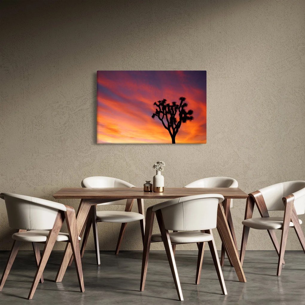 Obraz západu slnka nad siluetou stromu (90x60 cm)