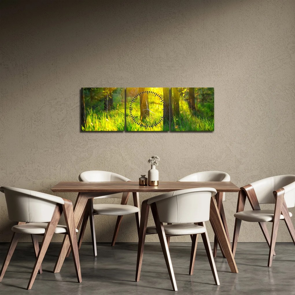 Obraz - Jarné prebúdzanie lesa (s hodinami) (90x30 cm)