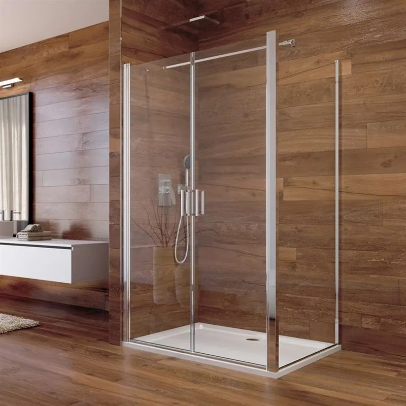 Mereo Lima, sprchovací kút 900x1200 cm, obdĺžnik, lietacie dvere a pevný diel, chróm ALU, sklo Číre, MER-CK88523K