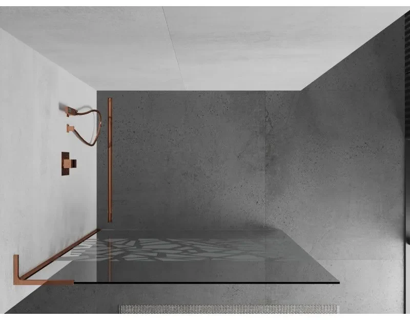 Mexen Kioto L, sprchová zástena Walk-In 90 x 200 cm, 8mm číre sklo biely vzor, ružové zlato profil, 800-090-103-60-85
