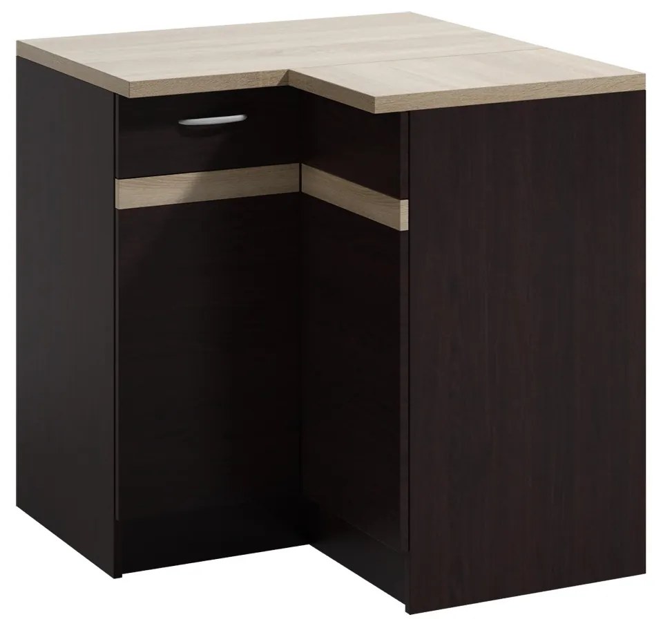 Rohová kuchyňská skříňka Livia 90 cm pravá tmavě hnědá/dub sonoma