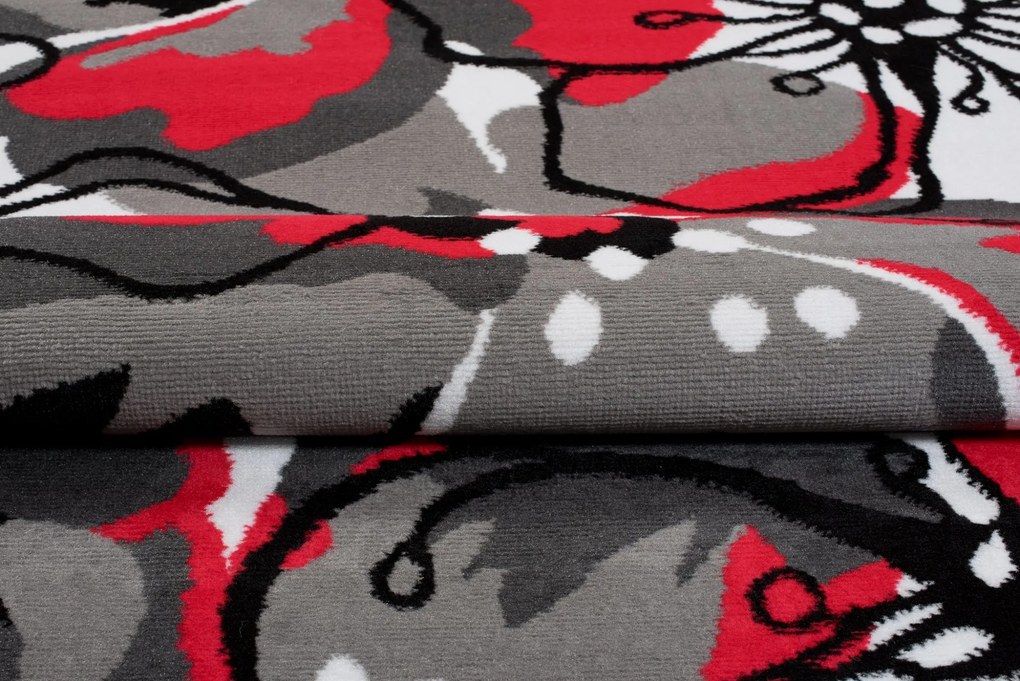 Kusový koberec MAYA Flowers - červený/sivý