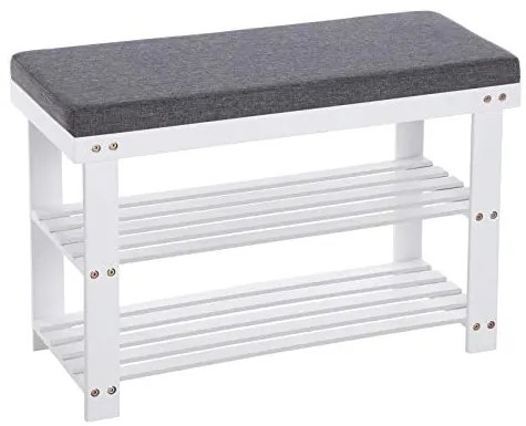 Lavica na topánky, bambus, bielo-sivá, 2 police, 49x71x29cm