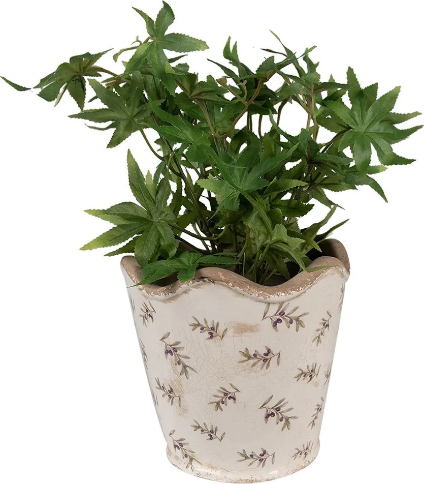 Béžový antik obal na kvetináč s olivami Olive Fields M - Ø 19*18 cm