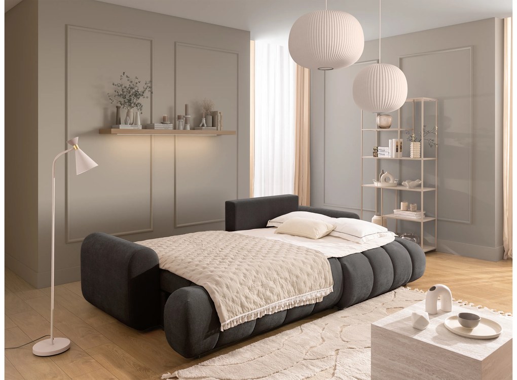 Rozkladacia rohová sedačka Lutario Mini pravá - tmavosivá hydrofóbna pletenina Venice 2021