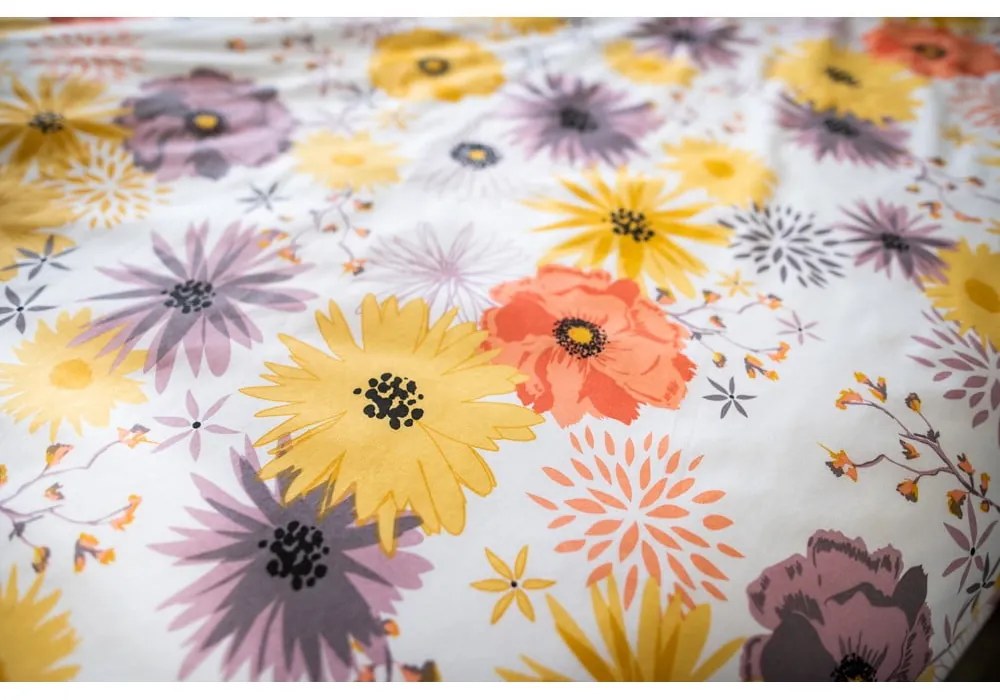 Žlto-biele bavlnené obliečky na jednolôžko 140x200 cm LP Dita Daisy - Cotton House