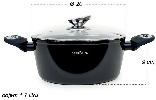 MEGAKOMBO Multifunkčný kuchynský robot BestBerg BBR-1900B + 15dielna sada riadu s mramorovým povrchom BestBerg BBN-1015A / čierna