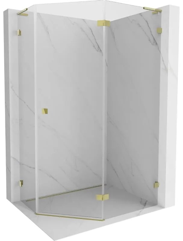 Mexen Lunar, L pravý výklopný päťuholníkový sprchový kút 100 x 90 cm, 8mm číre sklo, zlatý profil, 831L-100P-090L-50-00-P