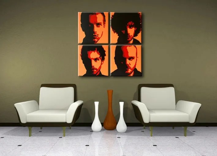Ručne maľovaný POP Art obraz Coldplay 4 dielny  cp2