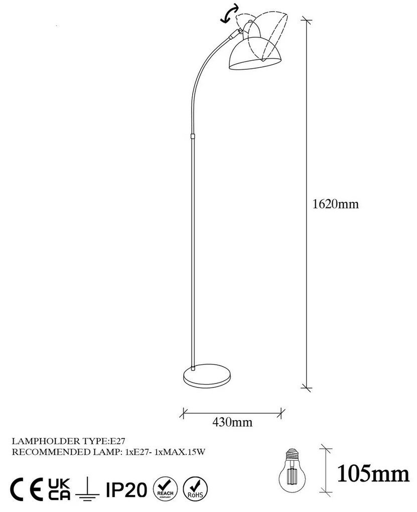 Stojacia lampa Varzan - 10855, čierna