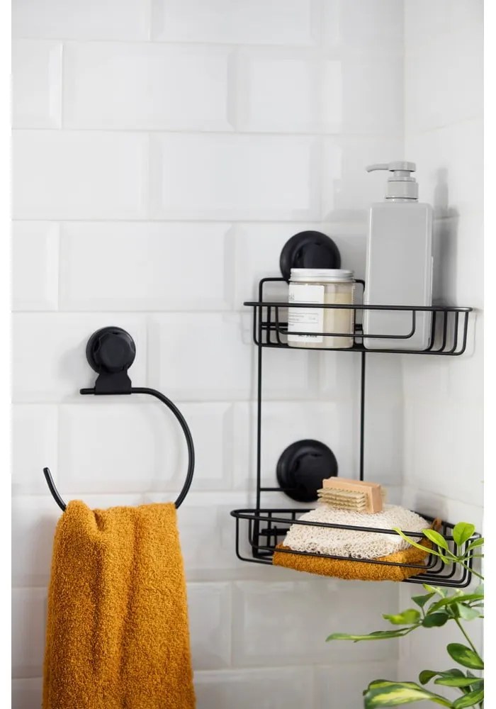 Čierny samodržiaci nástenný držiak na osušky Compactor Bestlock Black Belt And Towel Support