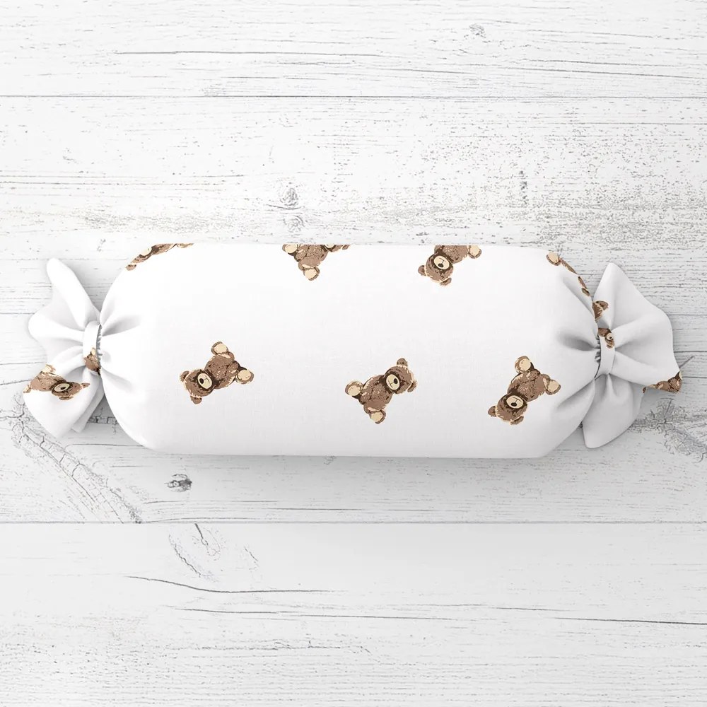 Biante Detský vankúš valec bonbon Sandra SA-531 Medvedíky na bielom 15x40 cm