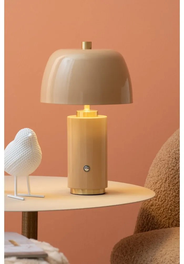 Béžová LED stmievateľná stolová lampa s kovovým tienidlom (výška 30 cm) Freya – Leitmotiv