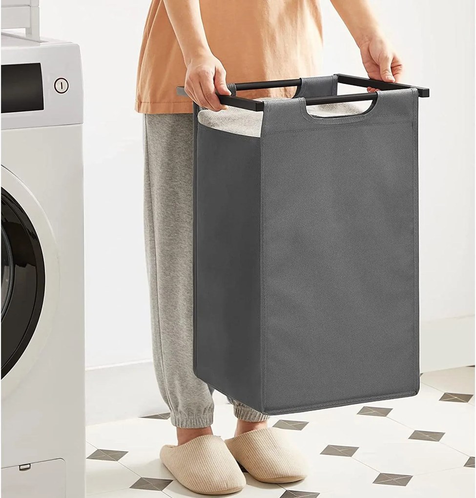 Kôš na bielizeň s 2 priehradkami, kôs na prádlo, 2 x 46 l, sivý